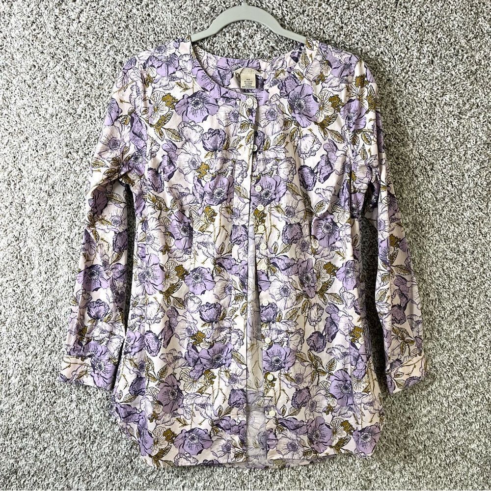 Duluth Trading Co Shirt Womens XS Wrinklefighter Purple Floral Print Button Down